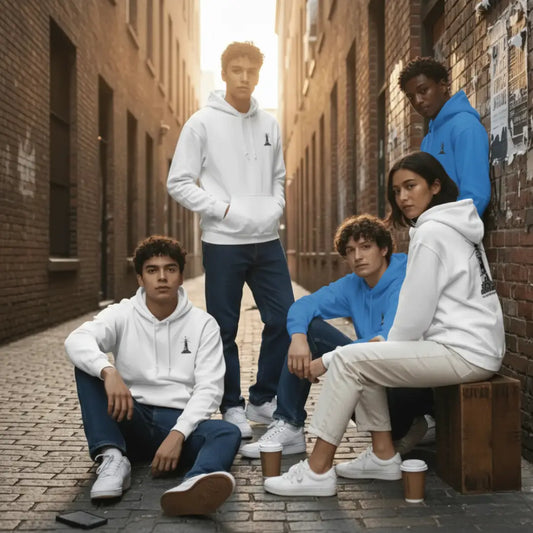 Iconic Street Vibe: White Hoodie with Signature Lighthouse Logo