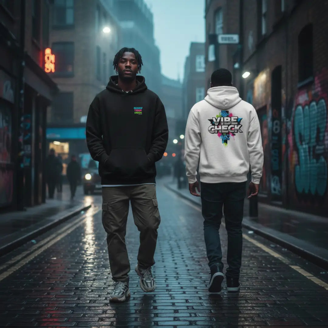 UK Organic Christian 'Vibe Check' hoodie. Bold graffiti and distorted typography design featuring Proverbs 16:2, on a heavyweight streetwear hoodie.